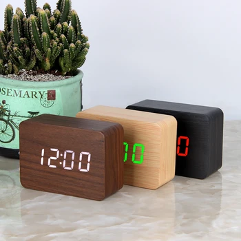 Led Дървени часовници, Цифрови Настолни Будилници часовници Електронно Гласово Управление Температурен дисплей Despertador Home Decor