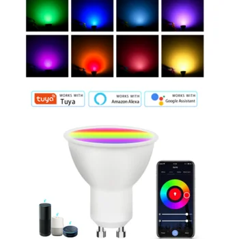 Led лампа Sasha GU10 Wifi Умни лампи RGB 5 W 7 W 9 W Лампи с регулируема яркост Smart Life APP Control Крушка Работи за Алекса Google
