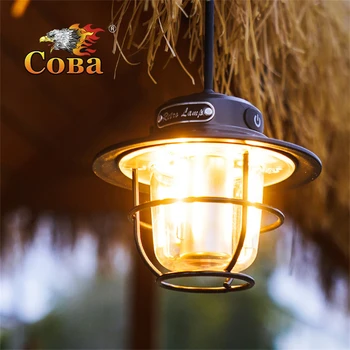 Led лампа за къмпинг COBA, Ретро Подвесная лампа за палатка, Преносим фенер за къмпинг с плавно затъмняване, Водоустойчива Акумулаторна батерия Авариен фенер