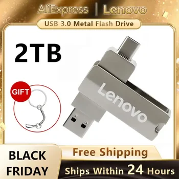Lenovo 2 В 1 Метална OTG USB Флаш-Диск USB3.0 Флаш-Памети 128 GB Memory Stick Подарък Адаптер Type C U Диск За КОМПЮТЪР /ps5 Аксесоари