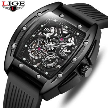 LIGE Най-добрата марка на Луксозни Мъжки спортни Автоматични Механични часовници Tourbillon Skeleton Реколта Часовници Мъжки Часовници, Водоустойчиви Часовници