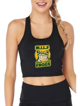 MILF Man I Love жаби и стотици Хумористични Забележки Дизайн на Тениски, Hotwife Хумор Весел Закачлив Секси Съкратен топ Забавен Палава Камизола