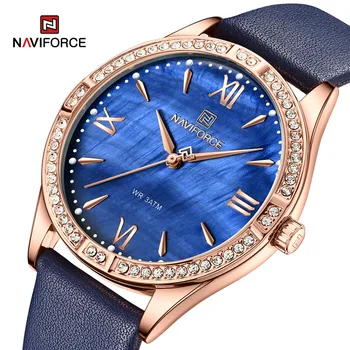 NAVIFORCE Оригинални дамски часовници Луксозни Модни часовници Дамски водоустойчив ПУ гривна кварцов мъжки часовник Тенденция 2023 година