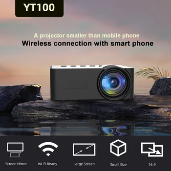 Portable smart проектор YT100 WiFi проектор HD Видео, Мини ультралегкие интелигентни проектори за телефони, таблети, лаптопи, компютри