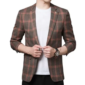 S-5XL Нова мъжки клетчатая единично обтегач, модерен бизнес тънка младежта професионално облекло, trend Универсален удобен Корейски костюм