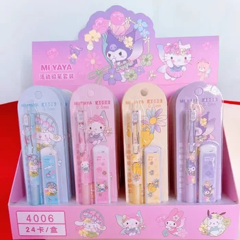 Sanrio 24шт Комплект моливи Нова карикатура Kuromi Hello Kitty Учениците изучават Канцеларски материали 0,5 Грифеля за моливи, без изрезки За деца От магазина