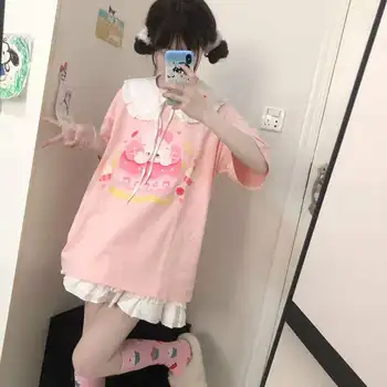 Sanrio Kulomi, Японска Сладка Мека Свободна Универсална дамски Пролетно-лятна тениска за момичета, в началото на с къси ръкави, Всекидневни Студентски Подарък