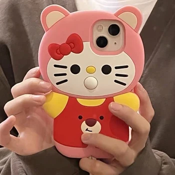 Sanrios Hello Kitty My Melody Сладък 3D Забавен Мек Силиконов Калъф за Iphone 11 12 13 14 Pro Max Case Аниме устойчив на удари Калъф Funda