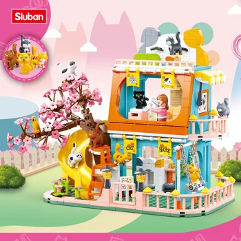 Sluban Building Block Toys Dream Girls Розовата Серия B1089 Котешки Къща Зоомагазин 521 бр. Тухли са Съвместими С Водещи Марки