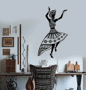 Vinyl стенни апликация африканска танцьорка местен забрадка стикер за момичета в закрито дневна спалня домашен арт деко тапети 2FZ35