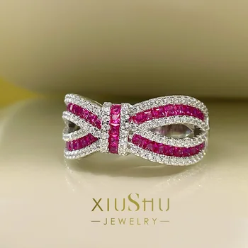 XIUSHU High Pearl 3D Лък Ruby Пръстен От Сребро 925 Проба С Точна Микро-Инкрустация, Женски Нов Продукт