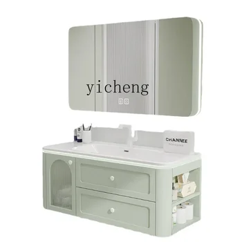 XL Шкаф за баня, едно парче мивка, керамичен умивалник с кръгла ъгъл, комбинация от шкафове за мивка в банята