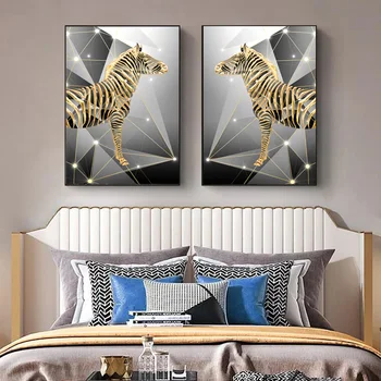 Абстрактни Зебровые златисто-черни плакати и щампи HD Животни Стенно изкуство Платно Живопис Съвременната картина за вашия интериор на хола, без рамка