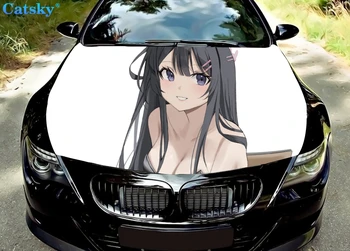 Автомобилни постелки Mai Sakurajima Peeker, стикер на предния капак на автомобила с изображение на лъв, vinyl стикер на предния капак, пълноцветен графичен стикер,