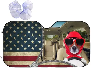 Американският Флаг Е Забавно Куче Сенника На Предното Стъкло На Превозното Средство Сгъваем Автоматичен Сенника На Предното Стъкло На Автомобил, Товарен Автомобил Блокира Ултравиолетовите Лъчи Козирка
