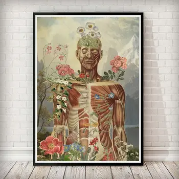 Анатомия на Човека Произведение, Плакат на Мускулите на Скелета Флорални Щампи Платно за Боядисване на Стенни Художествени Картини за Медицина Д-р Офис Декор
