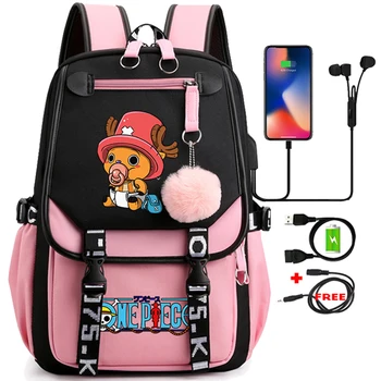Аниме One Piece Nezuko Kawaii Мультяшная училищна чанта за възрастни, дамски чанти-раници с голям капацитет, Манга за дневни пътувания, чанти и калъфи за книги за момичета