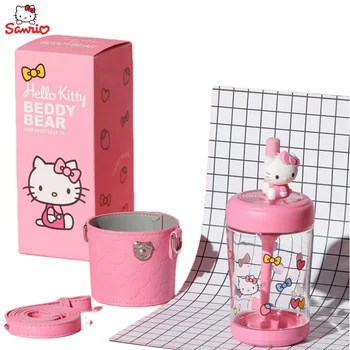 Аниме-периферия Hello Kitty, Кавайный Сладък Cartoony Пластмасова чаша, Слама чаша, Творчески водоустойчив чаша за вода, Фестивален подарък на Едро