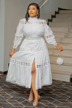 Африкански Нигерийски Дълги рокли за жените, Елегантна бяла вечерна рокля за парти, Жените Африканска дрехи, Дашики, Анкара, Облекло