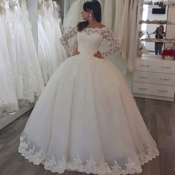 Бална рокля Vestido De Noiva, Сватбени рокли принцеса с дълги ръкави, расшитое мъниста Сватбена рокля с открити рамене