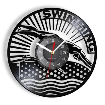 Басейн Съвременно изкуство Безшумни стенни часовници Хоби плувец Спорт за упражнения спортист Vinyl плоча Декор за дома Дискови занаяти
