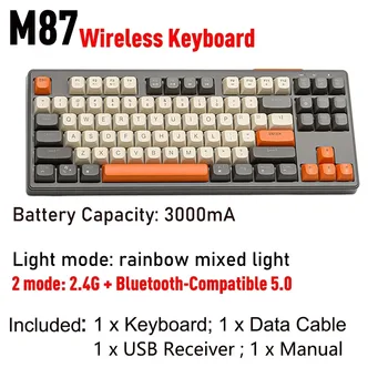Безжична ръчна клавиатура M87 2.4 G, 87 клавиши, съвместими с Bluetooth, двухрежимные PBT-капачки за ключове, киберспортивный игра офис за таблет-лаптоп