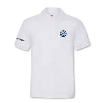Бизнес и ежедневни спортни однотонная мъжки памучен риза с къси ръкави с ревера и принтом V-Volkswagen мотоциклет