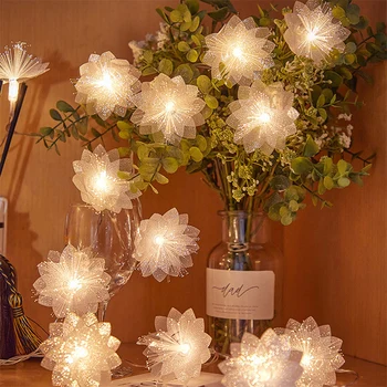 Венец от изкуствени цветя Плюмерии, гирлянда със светодиодни гирлянди, работещи на батерии, Сватбена украса за Коледното парти, аксесоари