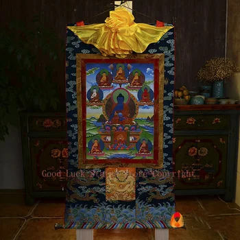 Висококачествен Будизма Тханка ДОМАШЕН олтар Стенен Декор ИЗКУСТВО коприна Фармацевт 8 Буда Thang-ха живопис продажба на Едро будистки доставки голям