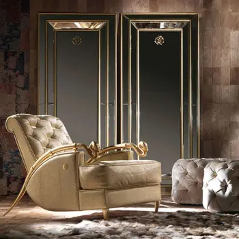 висококачествена и модерна всекидневна, модерен и луксозен Лоби на хотела, внос мебели от кожа за дивана, Висок ottoman сватбен диван-стол