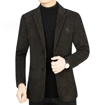 Висококачествена мода Мъжка мода, Красиви Ежедневни Красиво яке, есенно-зимния вълна палто с къс ревера, дебели зимни мъжки палта
