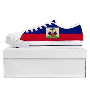 Висококачествени маратонки с ниска берцем с флага Хаити, мъжки и женски парусиновые маратонки за тийнейджъри, ежедневни обувки за чифта обувки по поръчка