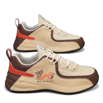 Висококачествени мъжки спортни обувки за голф цвят каки и бели мъжки спортни маратонки за тренировки, кожени спортни обувки за голф, за мъже