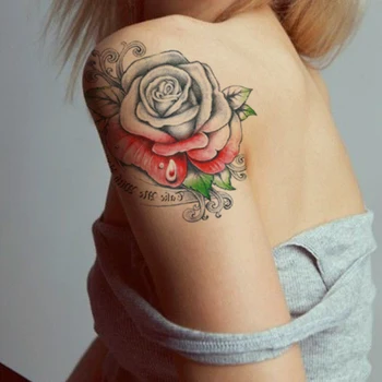 Водоустойчив временна татуировка, Акварел Роза, Божур, английски азбука, фалшиви татуировки, флаш татуировки, боди арт на ръце за жени и момичета