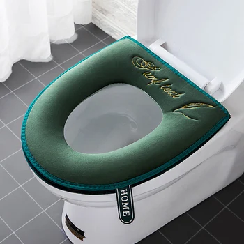 Водоустойчив Домакински Универсален калъф за седалката на тоалетната чиния, зимата на Топло Мека подложка за тоалетна, който може да се пере в банята, Свалящ се с цип с възможност за сгъване на дръжката на капака