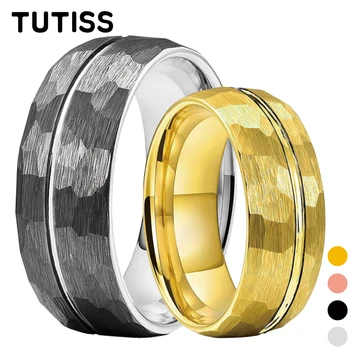 Вольфрамовое пръстен с частично нагънат глава TUTISS 8 мм за мъже и жени, стилен годежен пръстен за годеж, удобна за кацане