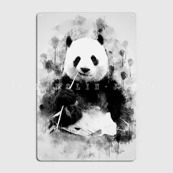Гигантска панда Bw Метални табели Плакат рисувани Стенни Клубен бар Печатни плаки Лидице Знак Плакат