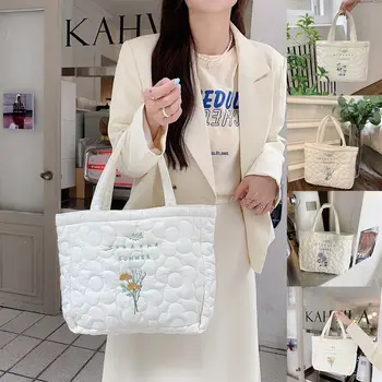 Голям голям чанта с бродерия от свежи цветя, чанта за майките, полиестер, однотонная чанта в корейски стил, чанта през рамо за момичета