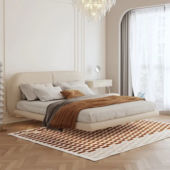 Голяма бяла легло от матова тъкан с технологията soft bag нощно шкафче за главната спалня подвесная легло