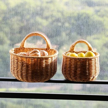 Готварска кошница за съхранение на ръчно изработени С дръжка, Плетени Висящи Плетени кошници, ръчно изработени за плодове, Органайзер за дребни неща, домашен декор