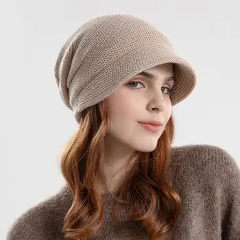 Дамска зимна шапка Мека топла дамска зимна шапка от дебел плюш с широки къси полета, морозостойкая устойчива на плъзгане вязаная капачка за улицата