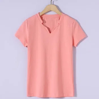 Дамски однотонная тениска с V-образно деколте и къси ръкави от чесаного памук за бременни сиво 22