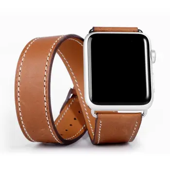 Двойна каишка за Apple watch band 44 мм/40 мм 42 мм/38 мм, каишка за часовник от естествена кожа, каишка за китката-гривна iWatch series 5 4 3 se 6 band