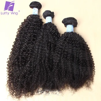 Двойни краища, Монголски Афро Къдрава снопове къдрава коса, 100% снопове от човешки косъм, 12-26 инча, натурален черен цвят за жени