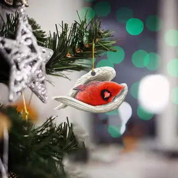 Двупосочен украшение с принтом, здрав Коледен орнамент, реалистични окачване Red Priest във формата на птици, устойчиви на цвят за окачване.