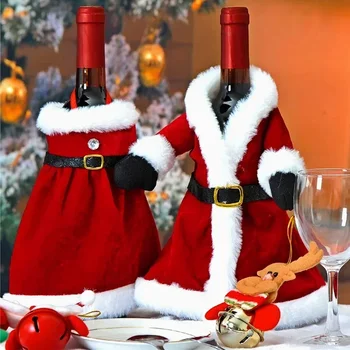 Декор на масата Коледен Комплект за Вино Коледен Година Креативна Чанта Рокля С ръкав Кадифе Капак за бутилки Нов Вечеря Златни