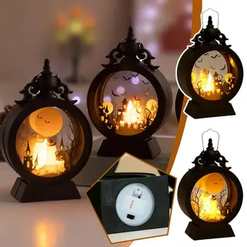 Декоративна лампа във формата на тиква замъка на Хелоуин, имитирующая Пламък Вещици, Led лампа, Малък ръчен фенер за декор на масата на Хелоуин, W5u4