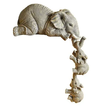 Декорации от смола под формата на слон, декор от 3 теми, 1 на майката-слониха и 2 на бебето, висящи към краищата на статуи ръчно изработени