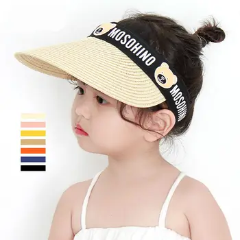 Детска солнцезащитная шапка 2-8 години, лятна шапка за момичета, сламена шапка с празни езда, голямо поле, козирка за момченце, сламена шапка срещу слънце, шапка