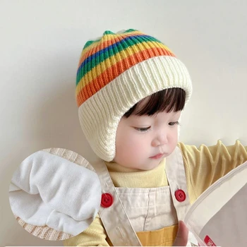 Детски есенни и зимни Корейски възли шапки, Вълнени шапки за малки момичета и момчета, топли шапки за защита на ушите, Пуловер, Шапка,